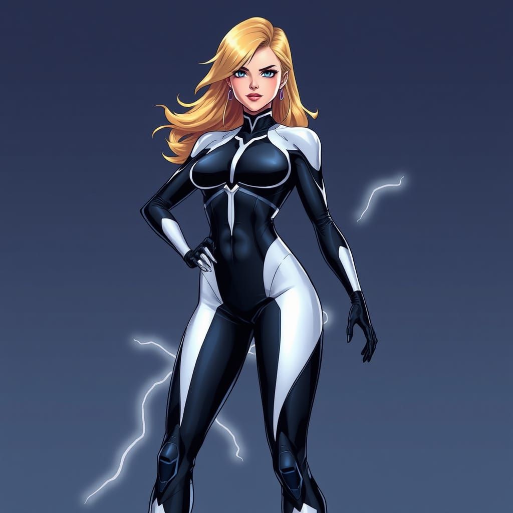 Confident Anime Superheroine in Psychedelic Costume