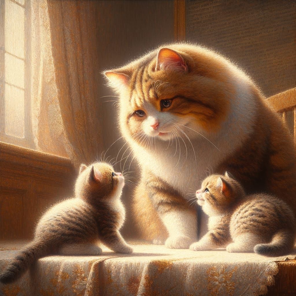 Cat Mom and Her Kittens