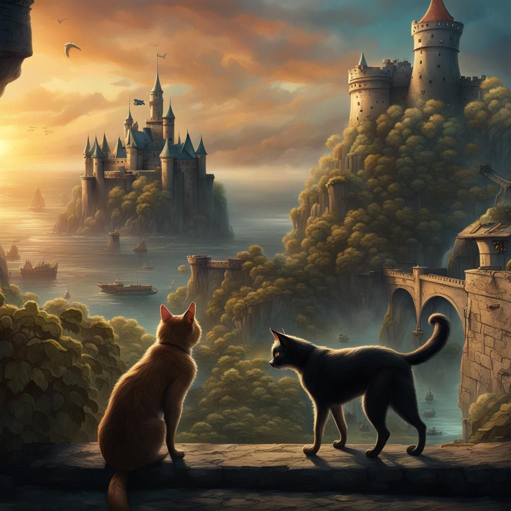 Cat and Dog Infiltrate Fortress: Fantasy Concept Art
