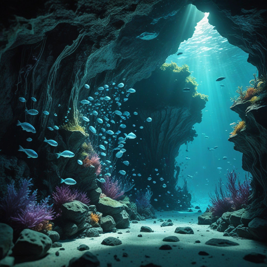 Ethereal Aquatic Wonderland in Bioluminescent Style