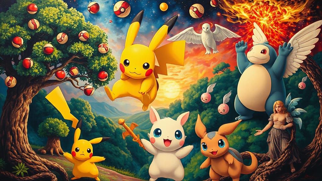 Pokémon Reimagines Bosch's Triptych in Vibrant Oil Painting