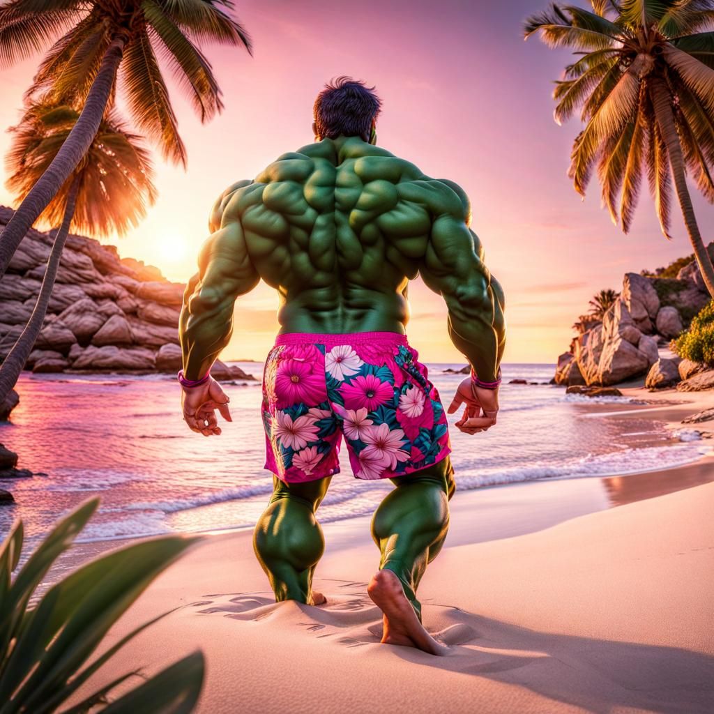 Hulk on Majorca Beach Vacation at Sunset