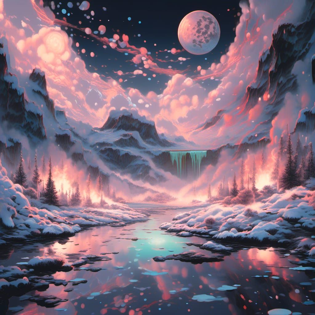 Glowing River Under Bioluminescent Moon