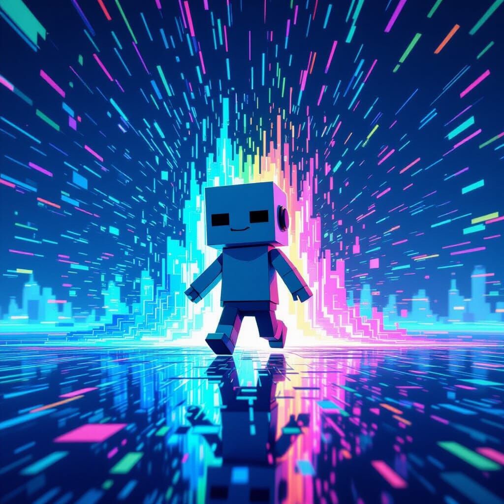 Pendleton Ward Style Glitch Character with Rainbow Static