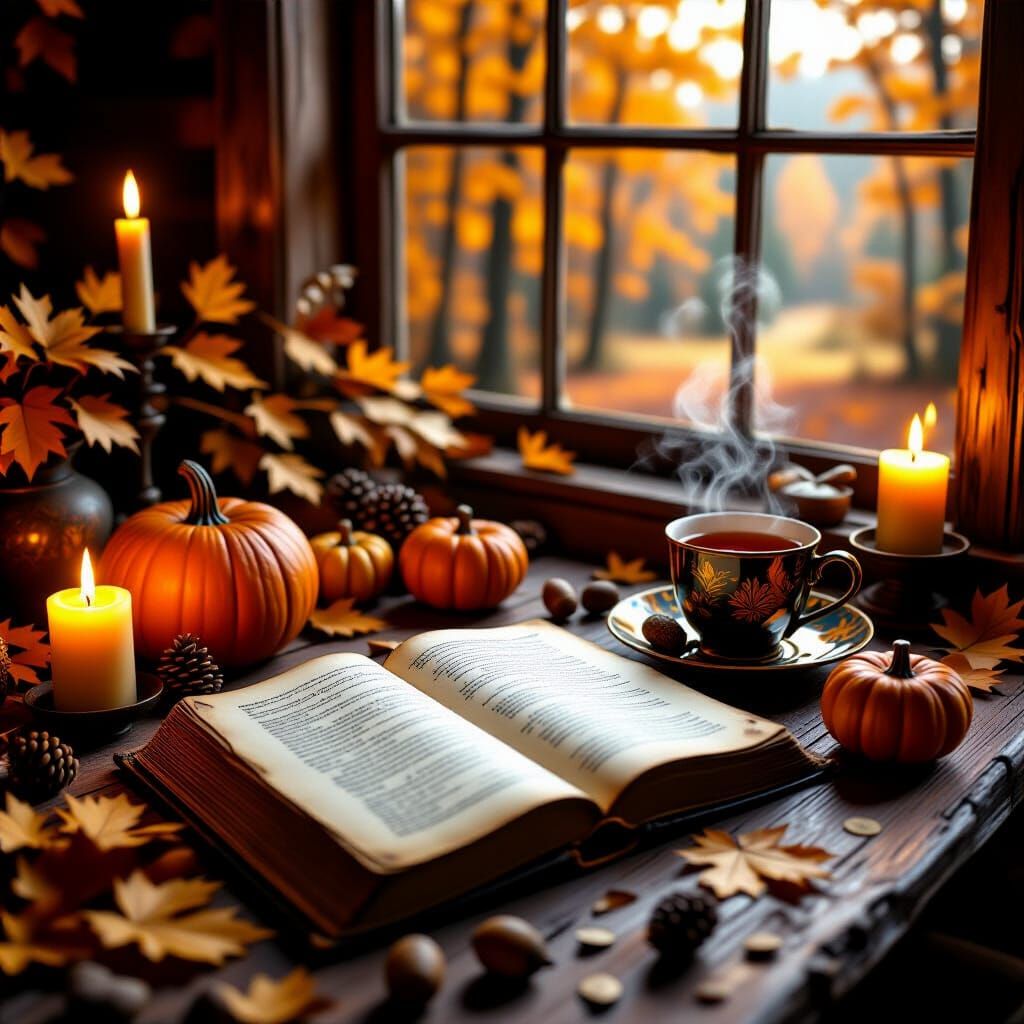 Enchanted Autumn Still Life with Spellbook