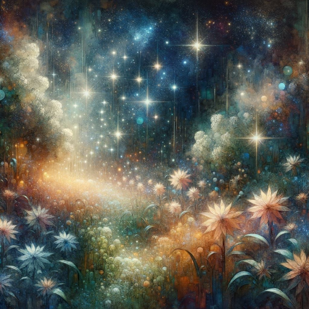 Dreamlike Astral Garden in Impressionist Watercolor Style
