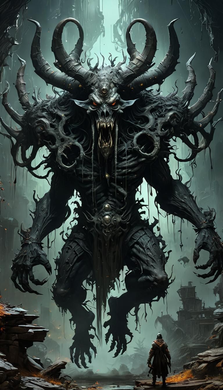 Surreal Dark Fantasy Masterpiece: Mysterious Maze Demons