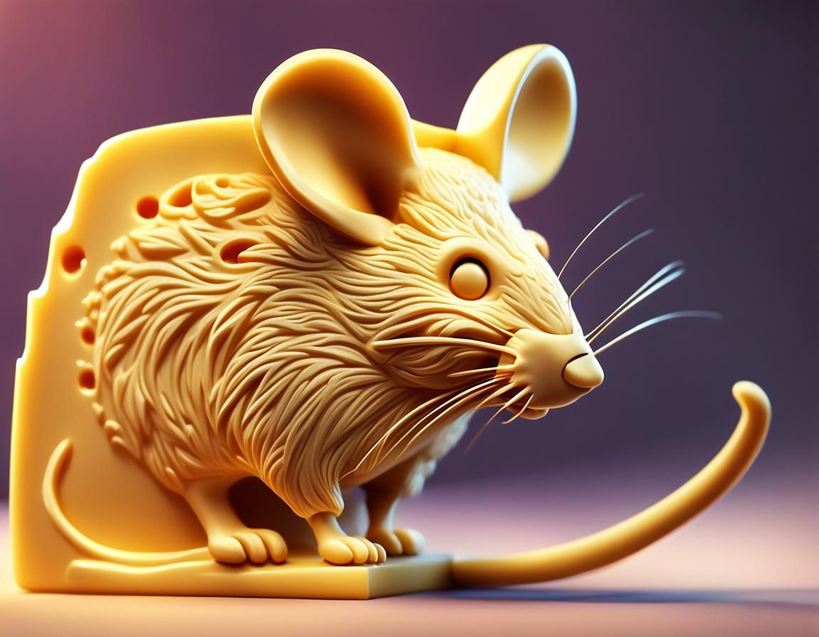 Vibrant Digital Art of Whimsical Cheese Mouse