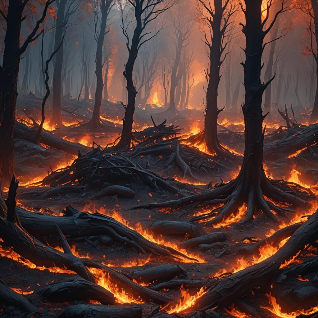 Inferno Landscape: Mystical Forest Engulfed in Flames