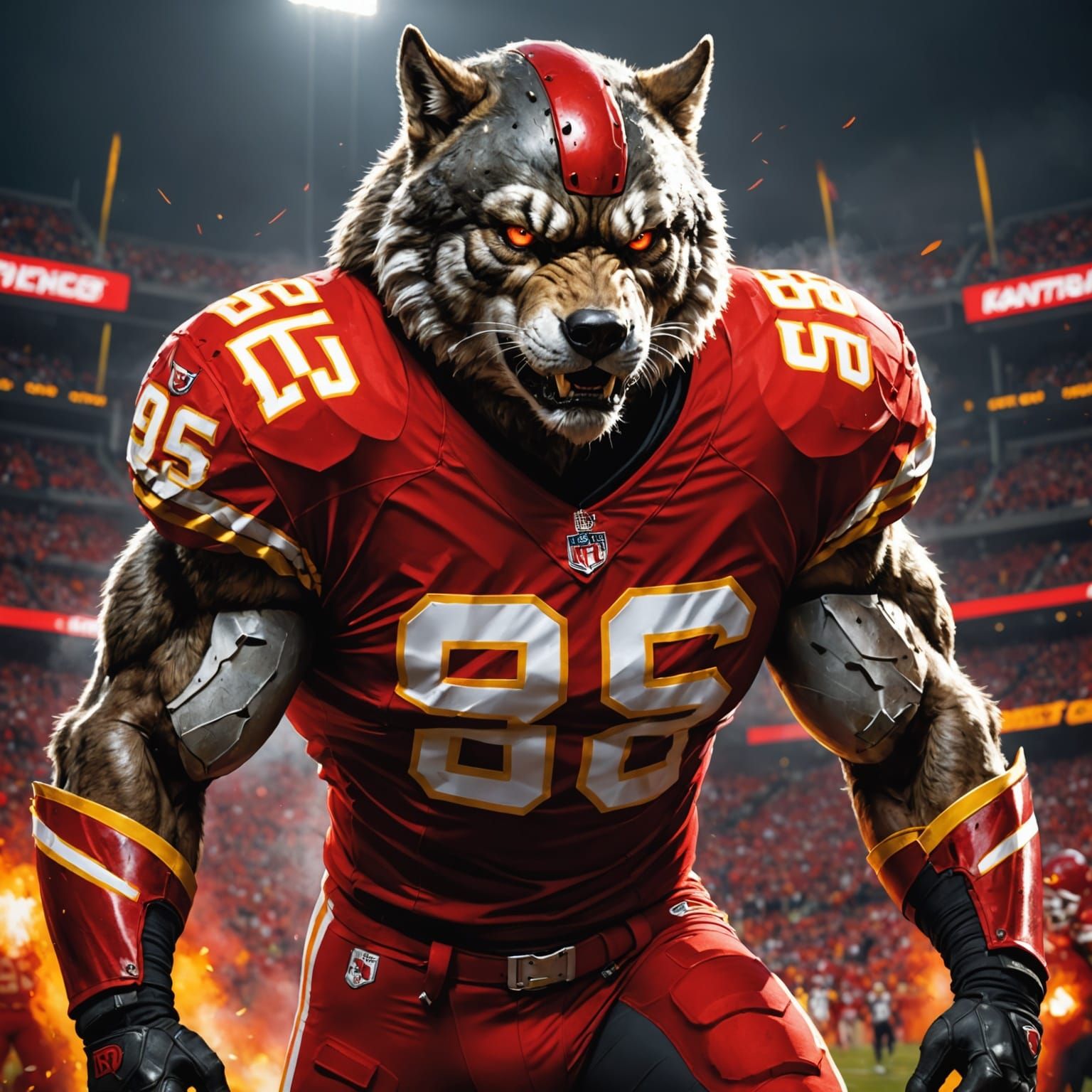 Muscular Wolf in Kansas City Chiefs Football Gear