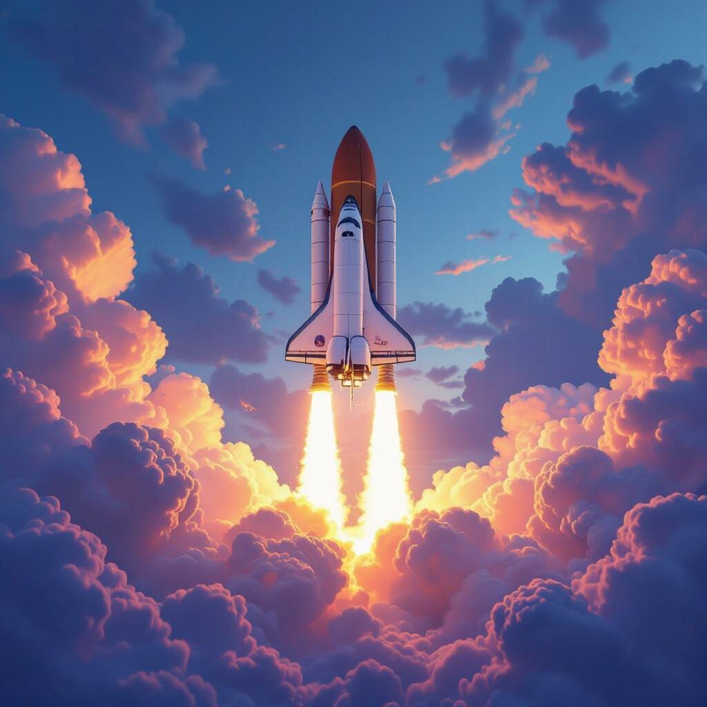 Space Shuttle Launch in a Sci-Fi Matte Painting Style