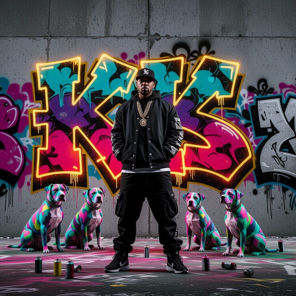 Rapper K in Vibrant Graffiti Art Studio Portrait