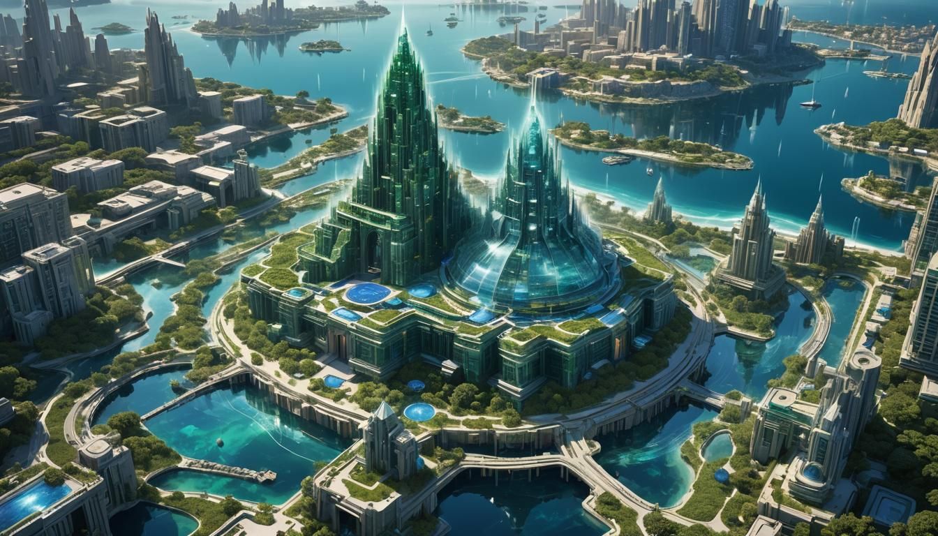 Futuristic Emerald Healing Temple in Biomechanical Style