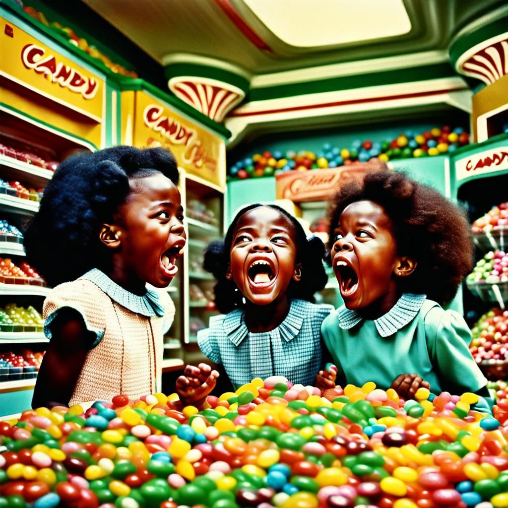 Vintage Photo: Girls Encounter Alien in Candy Store