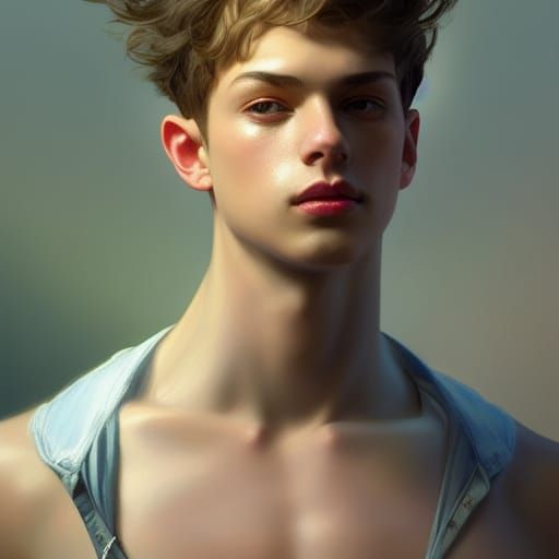 Detailed Portrait of Gay Twink in Hyperreal Style