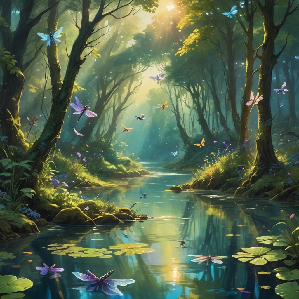 Enchanting River Scene in a Romantic Style
