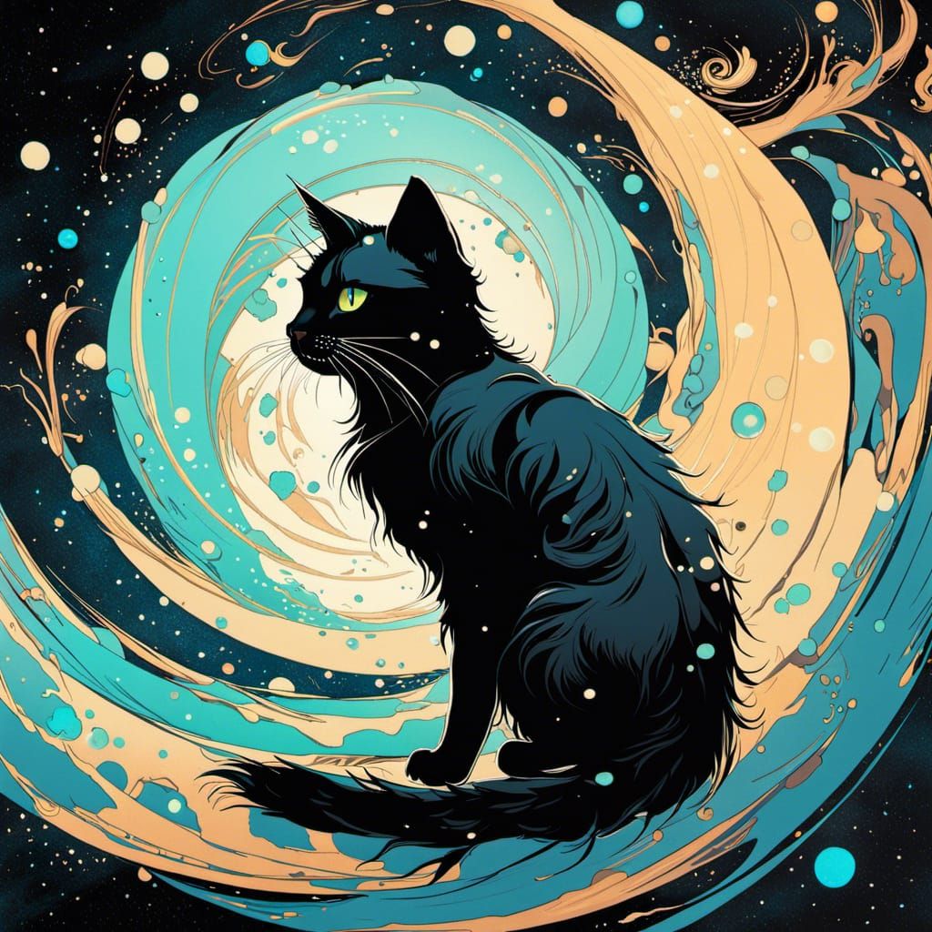 Adorable Cat Emerges from Swirling Cyberpunk Vortex
