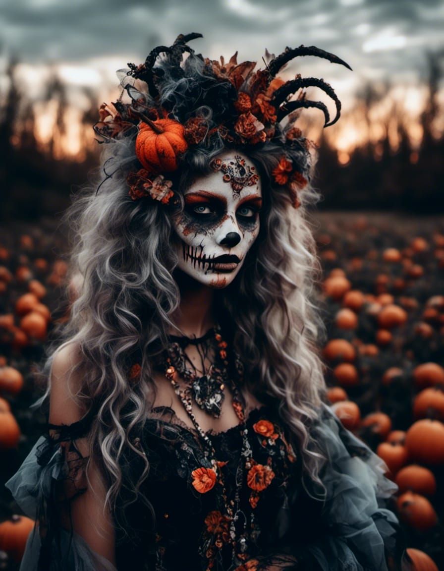Hyperrealistic Halloween Party Girl Portrait