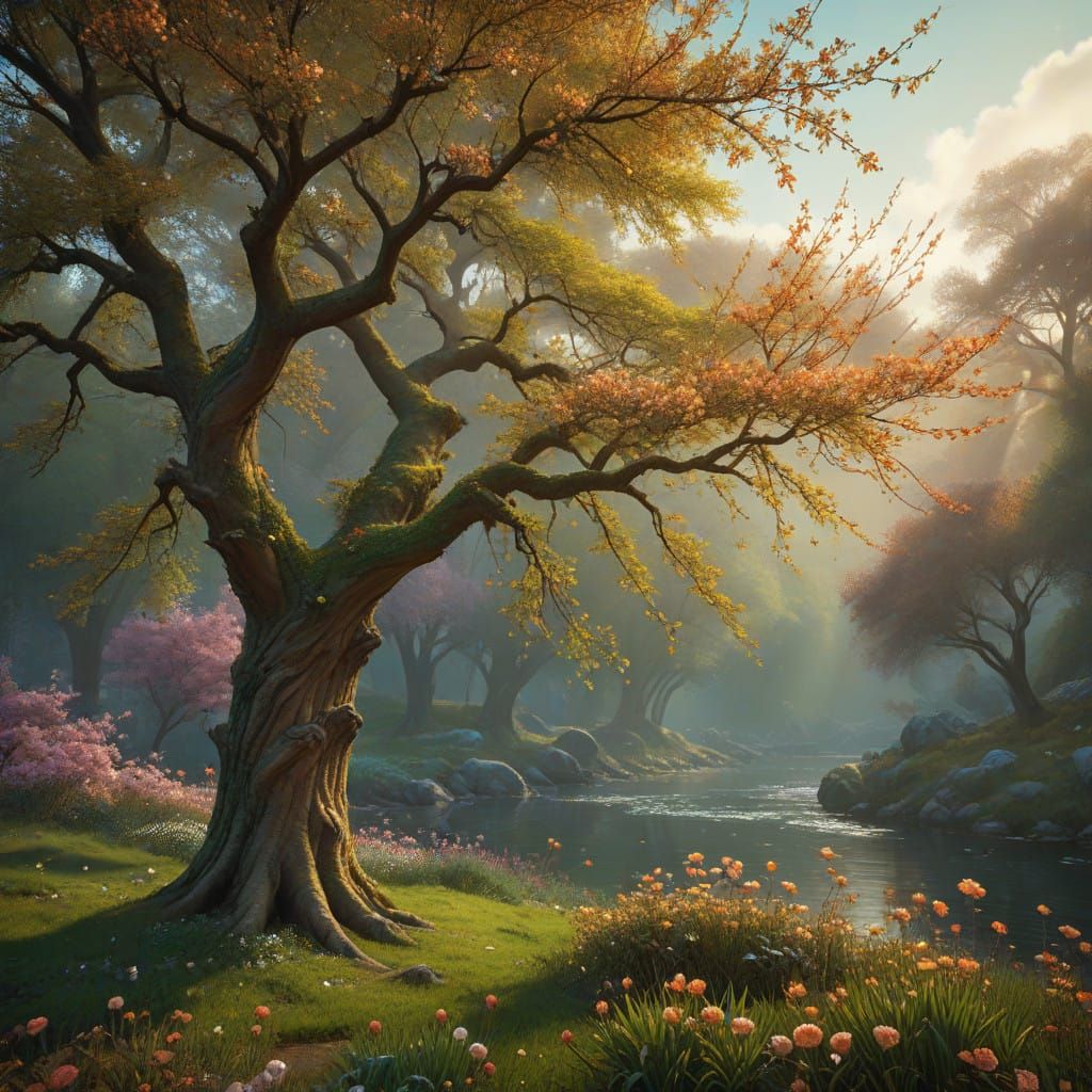 Majestic Spring Tree in Golden Light