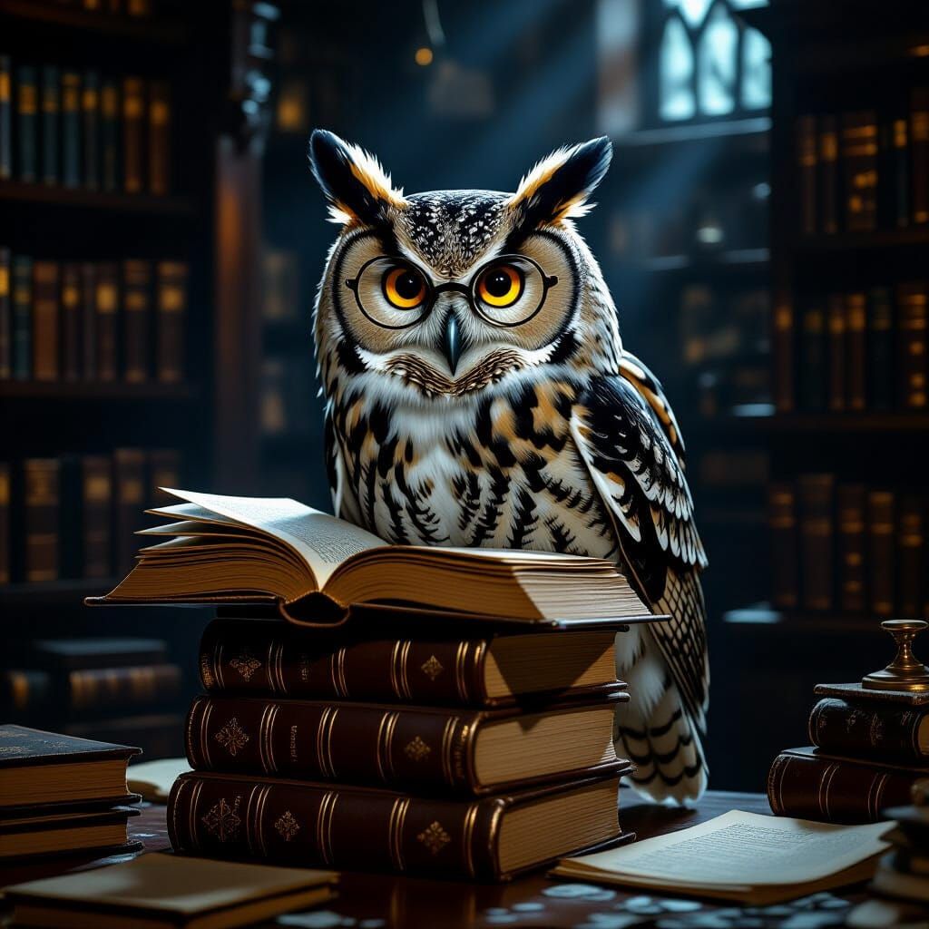 Wise Owl Scholar in Dark Academic Study