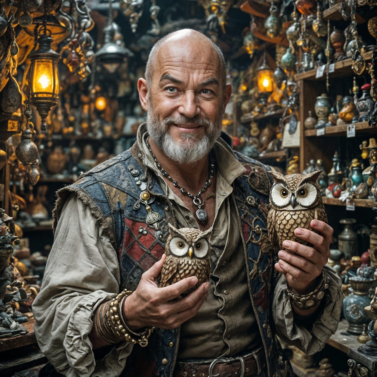 Eccentric Shopkeeper in Gritty Celtic/Norse Fantasy Style