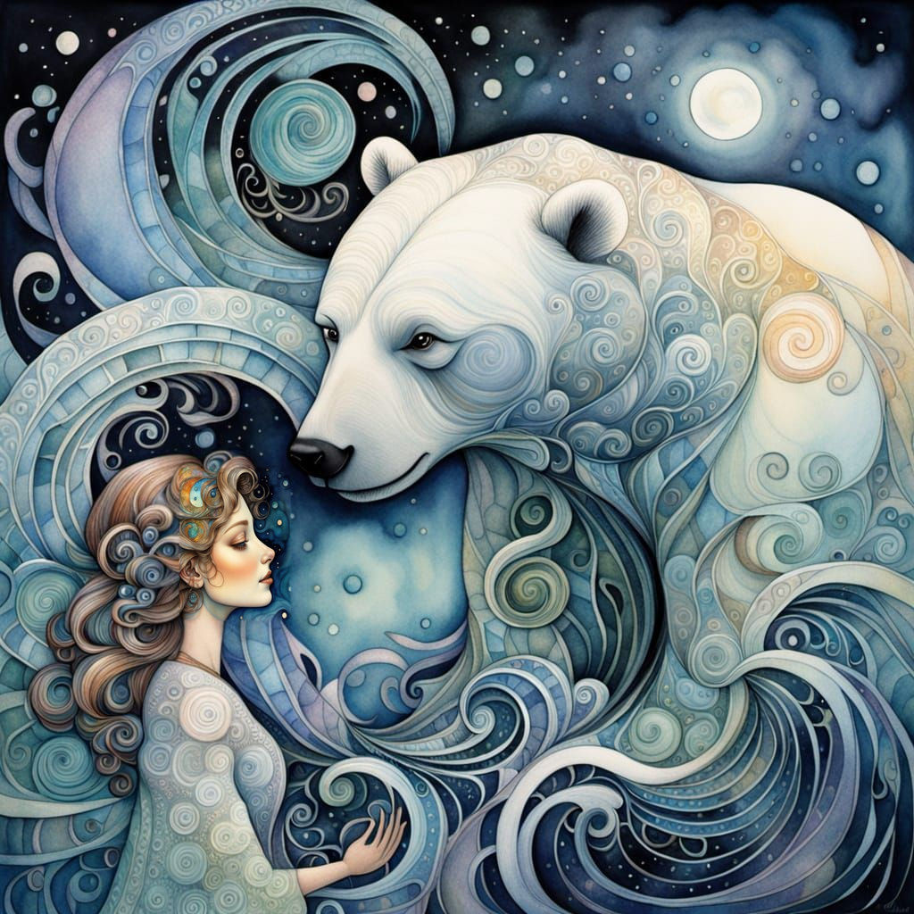 Girl Meets Polar Bear in Surreal Moonlit Fairytale
