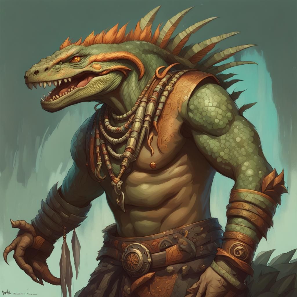 Lizardman Shaman Portrait in Fantasy Art Style