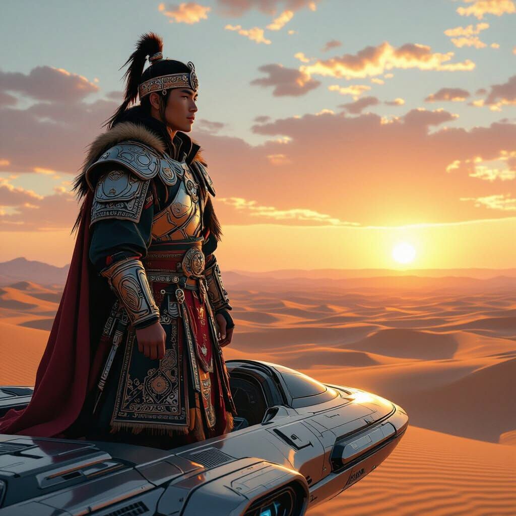 Mongolian Warrior on Hovercraft, Digital Art