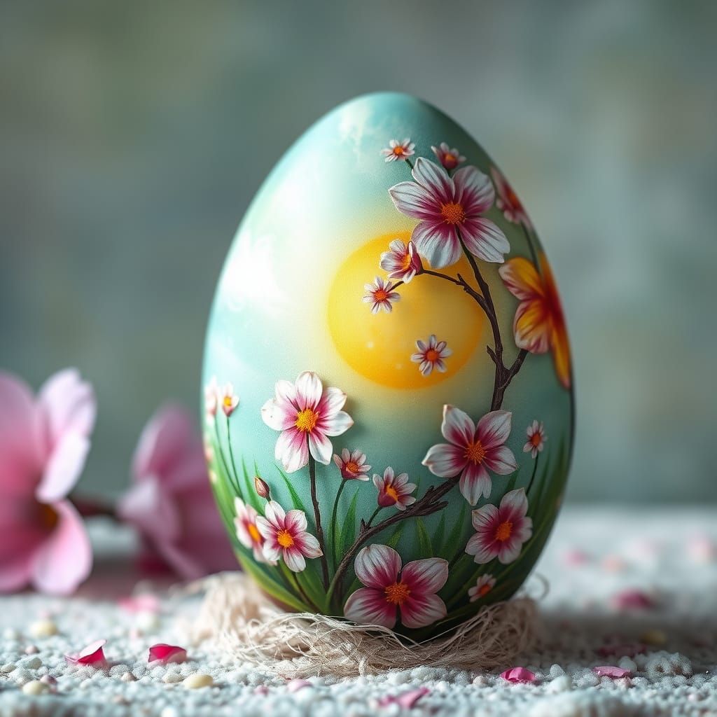 Fantasy Easter Egg in Serene Spring Landscape
