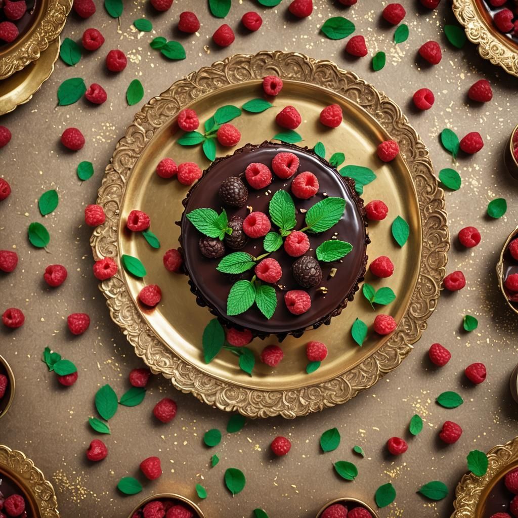 Chocolate Brigadeiro Cake with Raspberries, Hyperrealistic P...