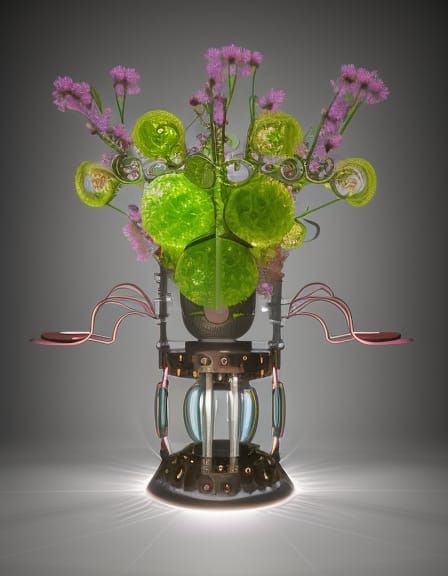 Steampunk Flower Vase with Futuristic Design