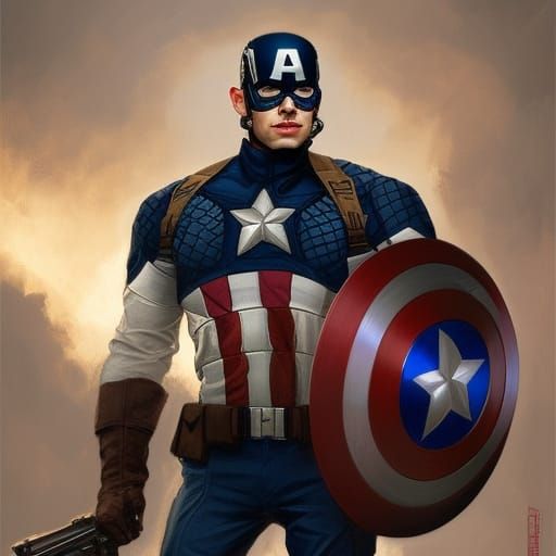 Captain America Portrait in Comic Book Art Style