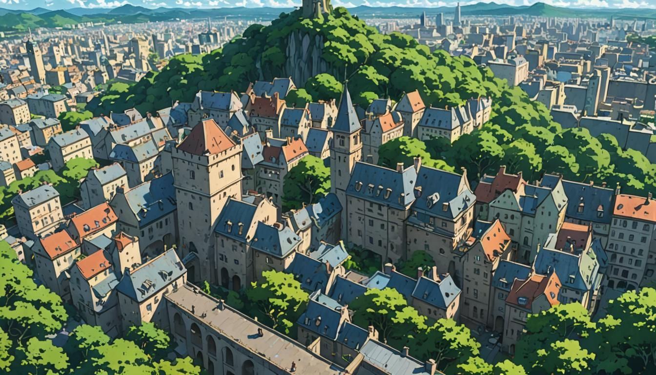 Anime Metropolis View Inspired by Studio Ghibli