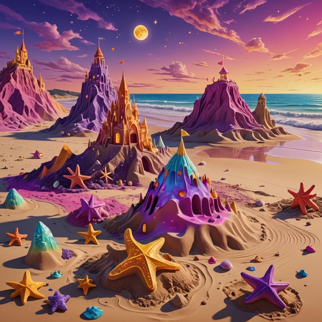 Mr. Bean's Cosmic Sandcastles: Surreal Digital Art