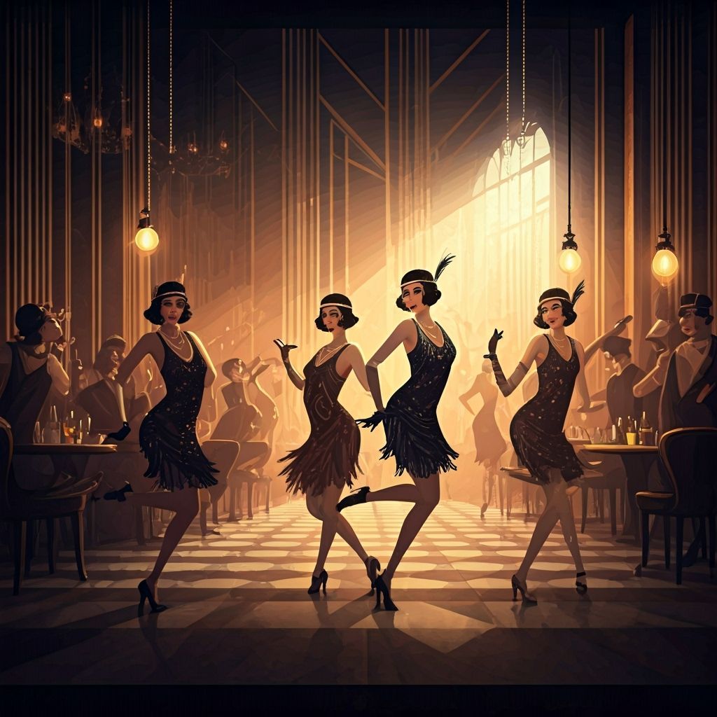 Flapper Girls Dancing Charleston in Art Deco Style