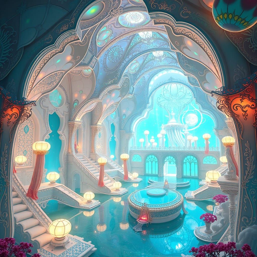 Ethereal Underwater Palace in Dreamy Anime Style