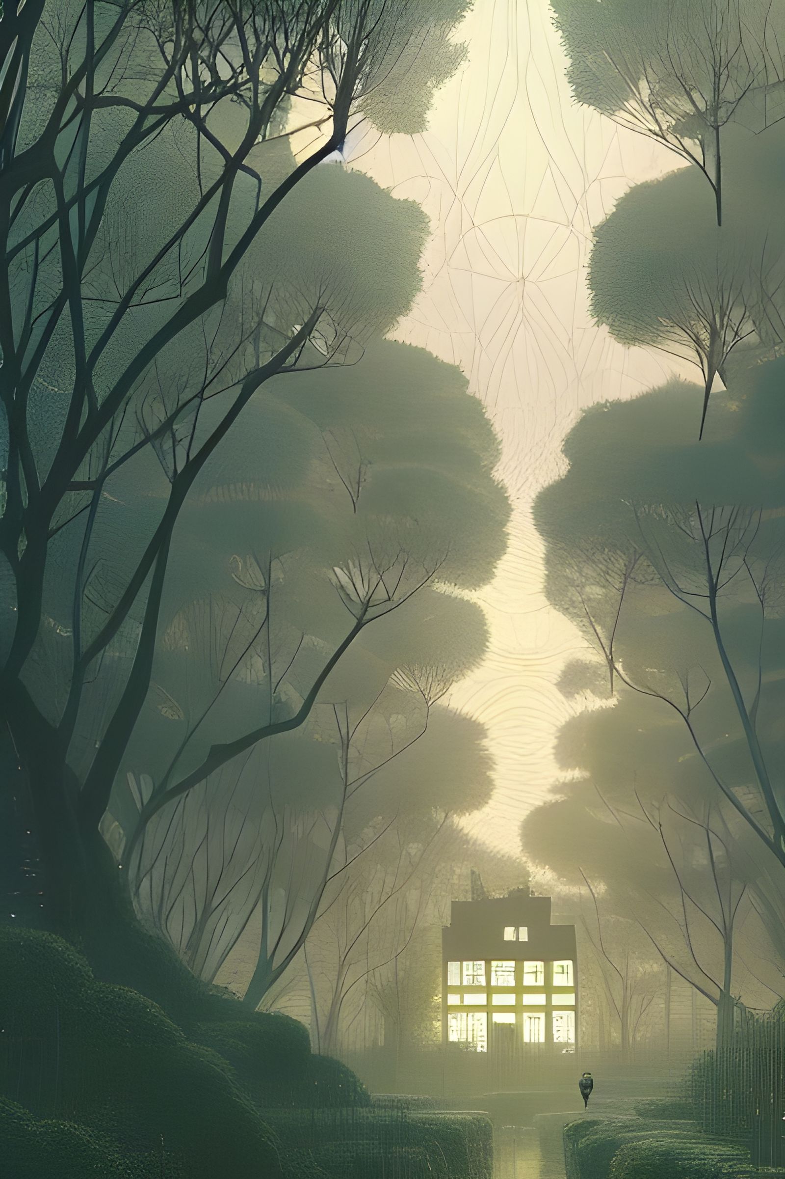 Overgrown City Painting in Surreal Style