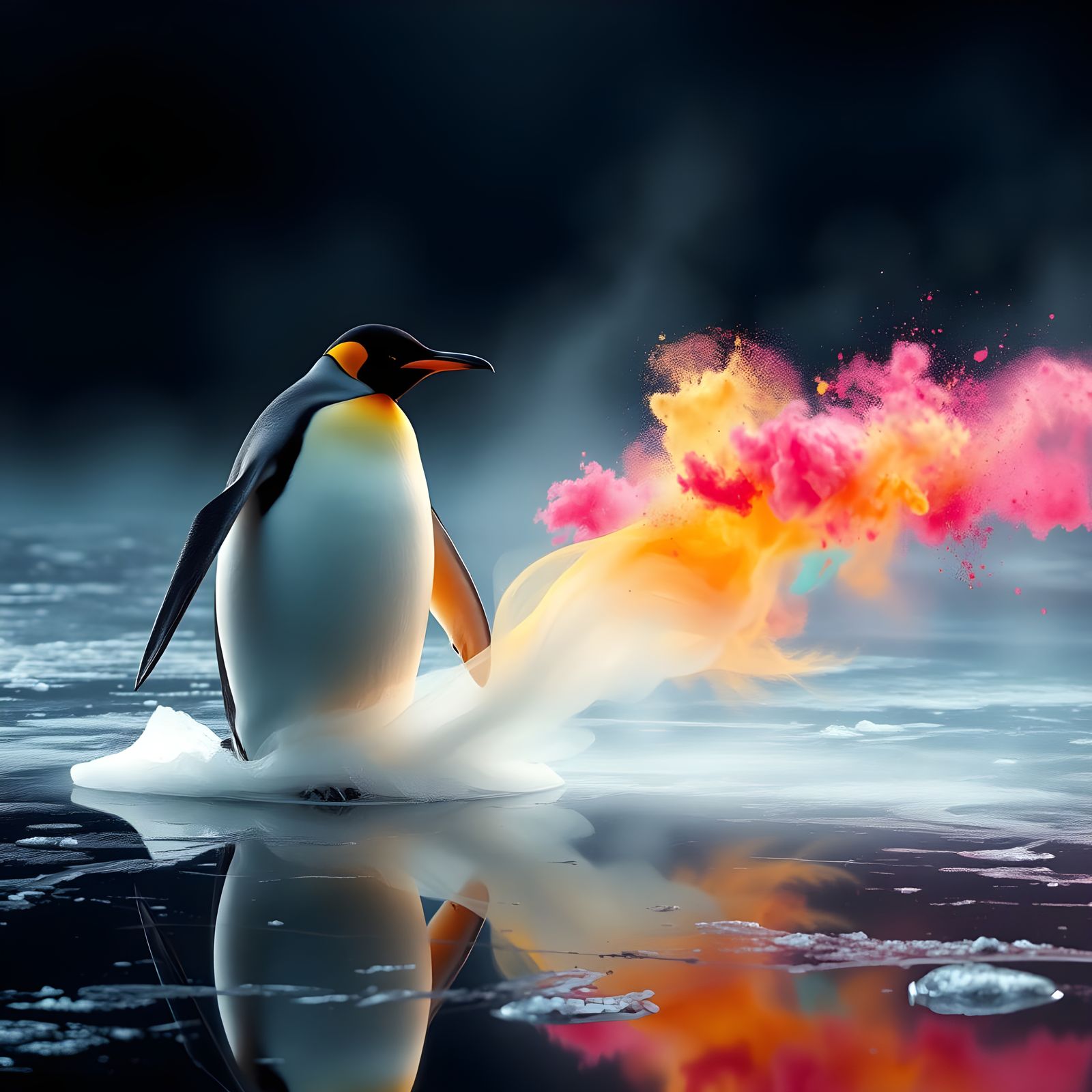 Penguin Dissolving into Aerogel Filaments