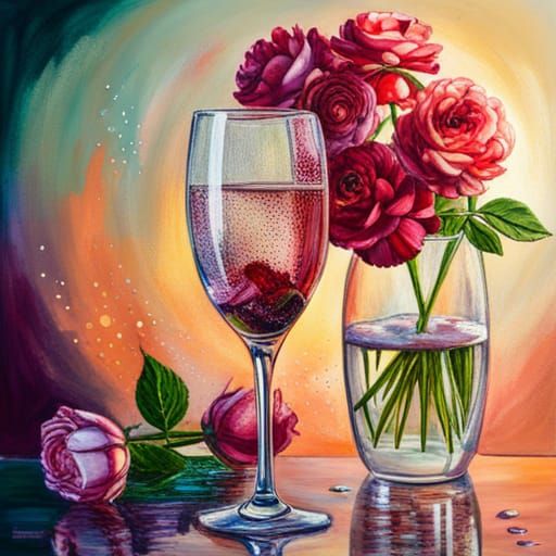 Abstract Bubbly Drink and Roses Fine Art