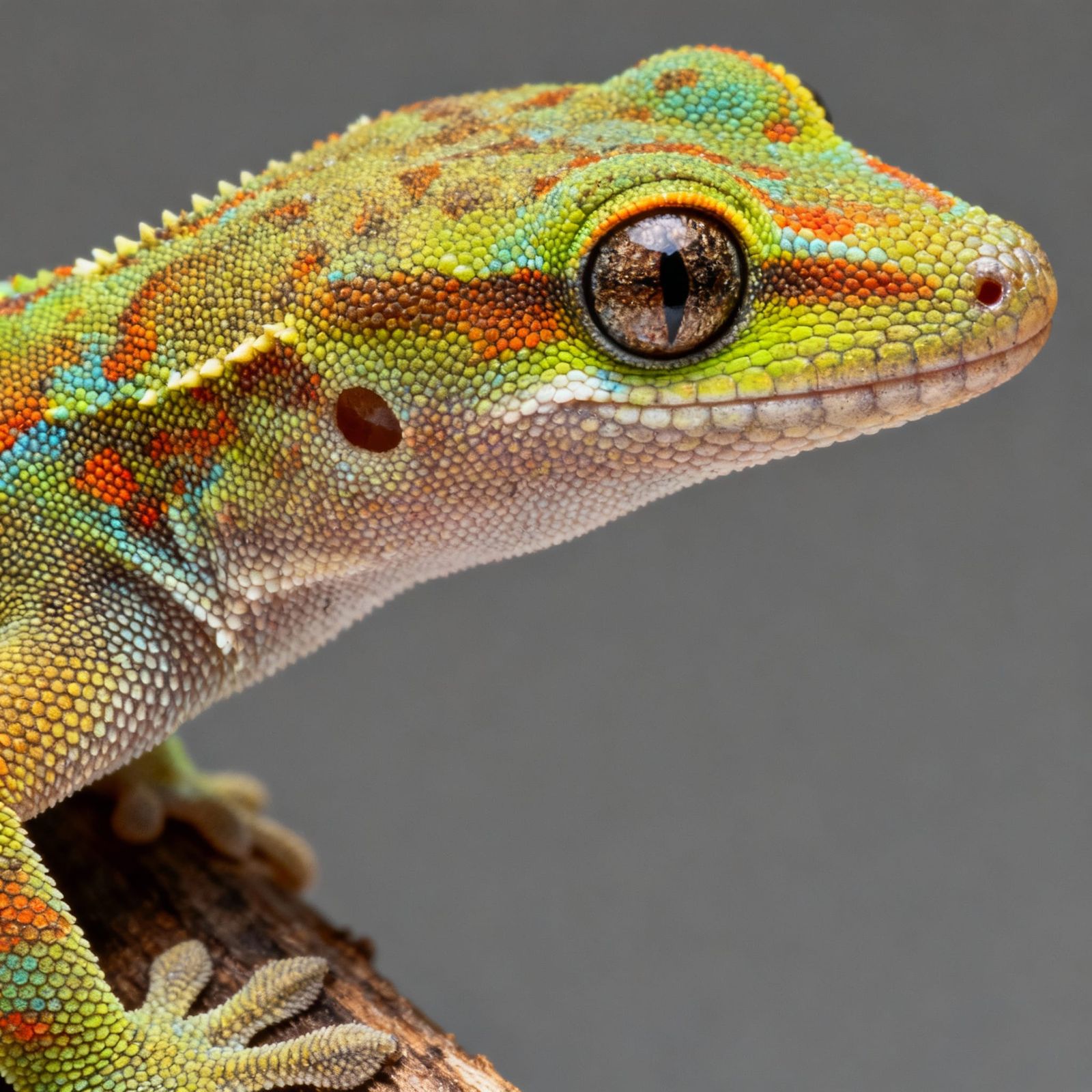 Detailed Close-Up of a Colorful Gecko
