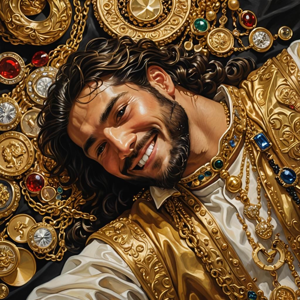 Renaissance Man Lounging on Gold, Oil Painting