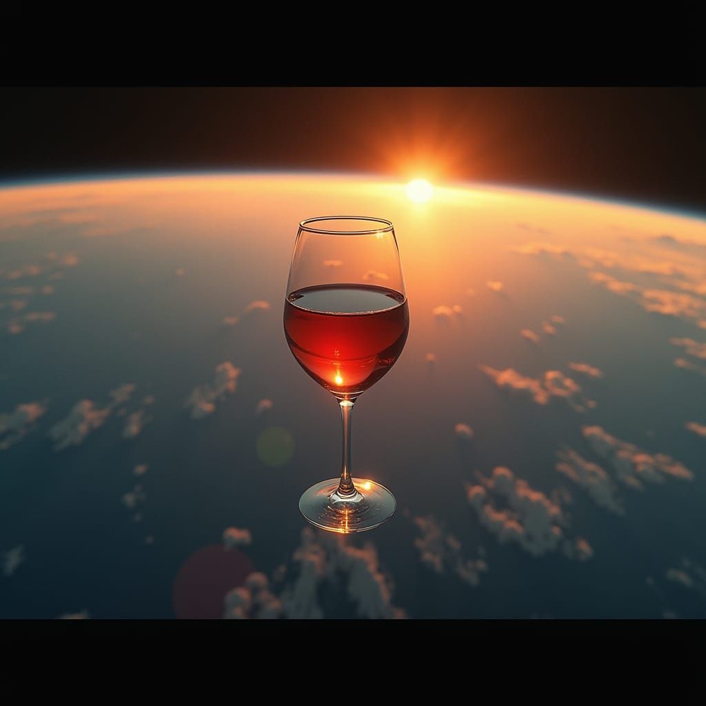 Wine Glass Above Earth in Cinematic Lighting