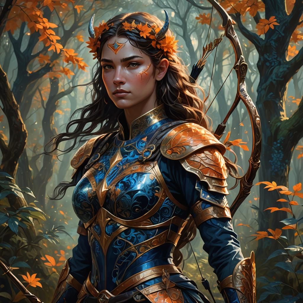 Sagittarius Archer in Mystical Forest, Klimt-Inspired Art