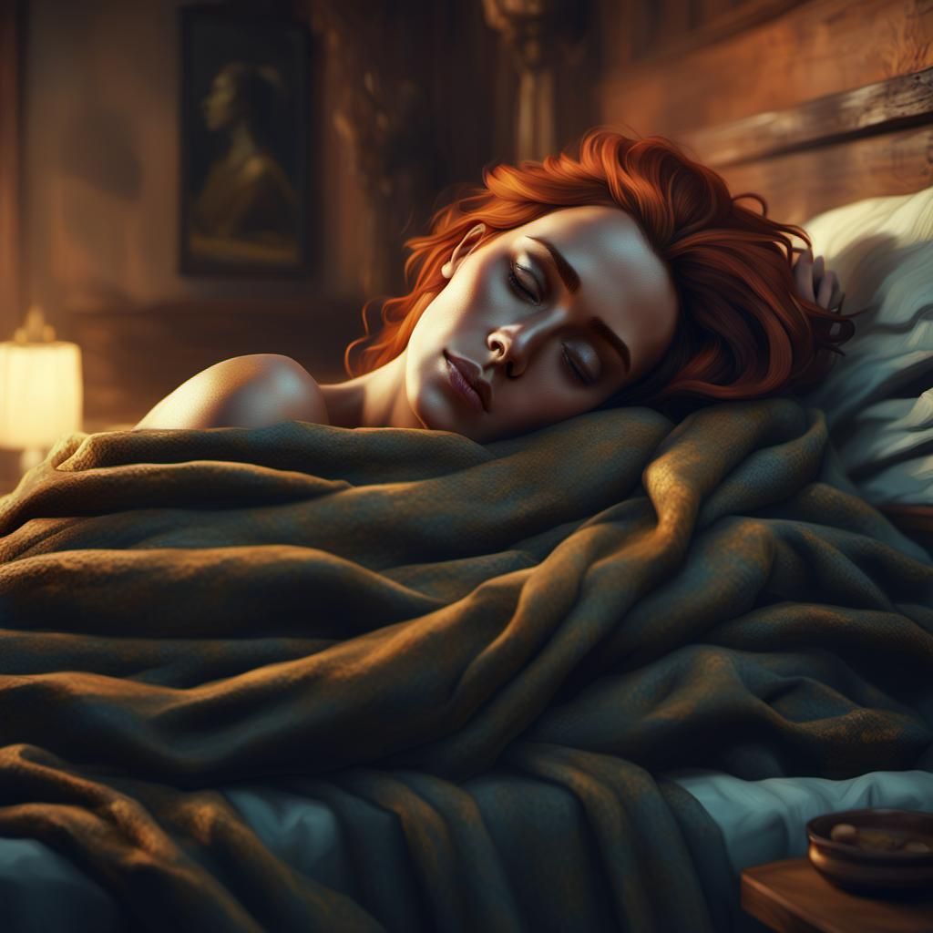 Auburn Beauty Asleep: Cinematic Digital Matte Painting