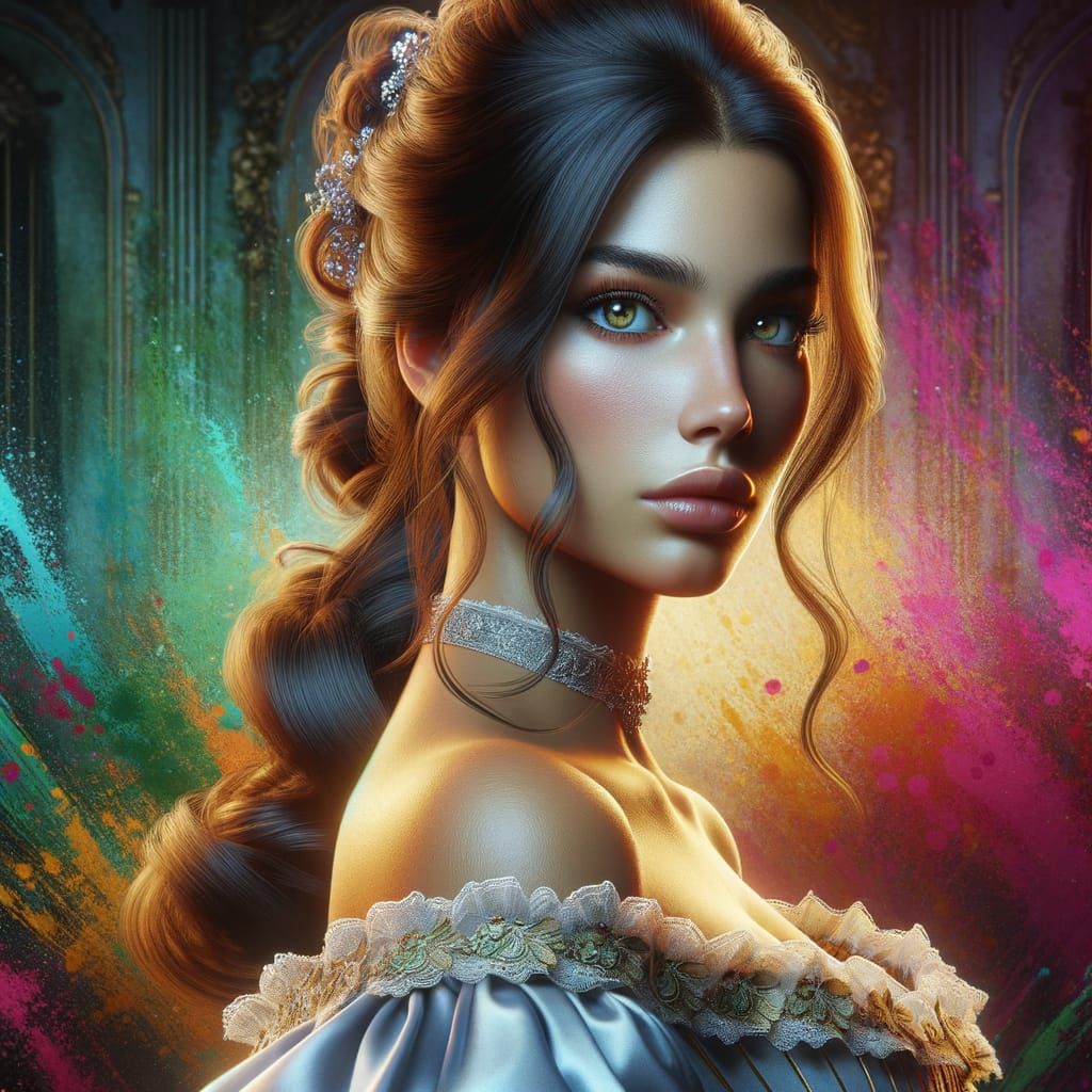 Gilded Age Debutante in Hyperrealistic Portrait