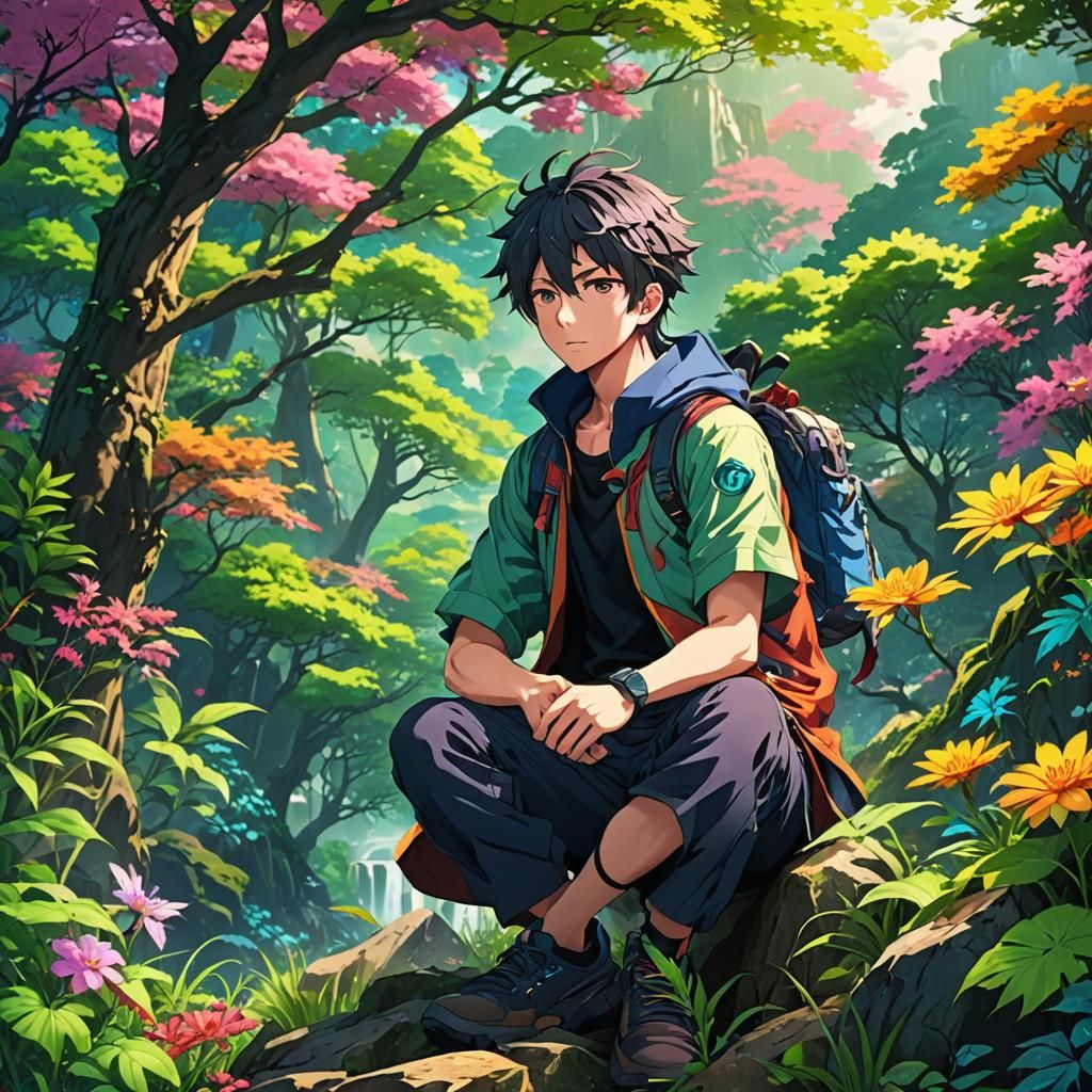 Anime Hero in Chaotic Nature Flashbackground