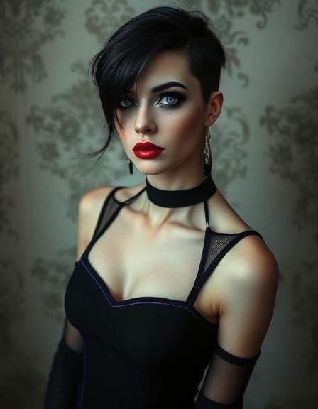 Retro Goth Woman with Dark Aesthetic
