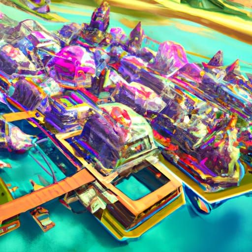 Futuristic City on Floating Island in Fantasy Art Style