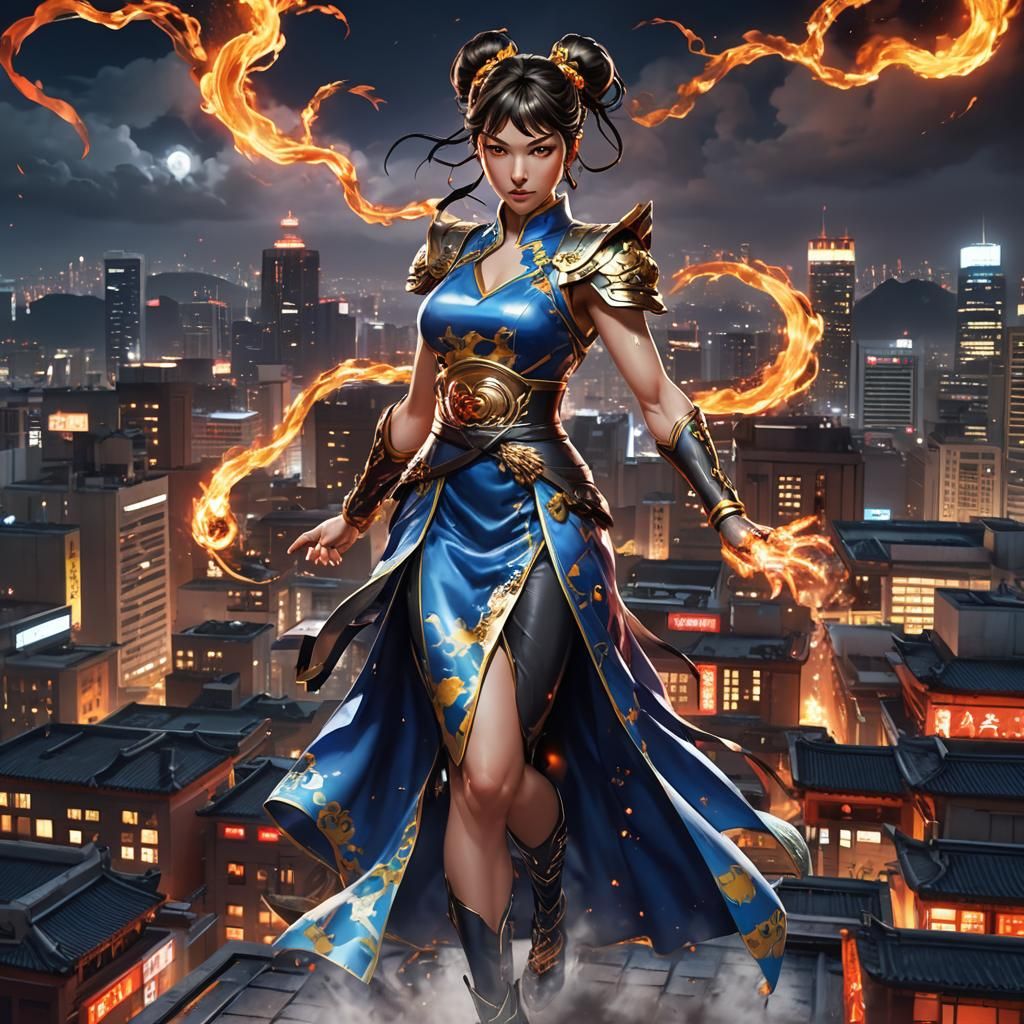 Chun Li's Dark Fantasy Kikoken in Street Art Style