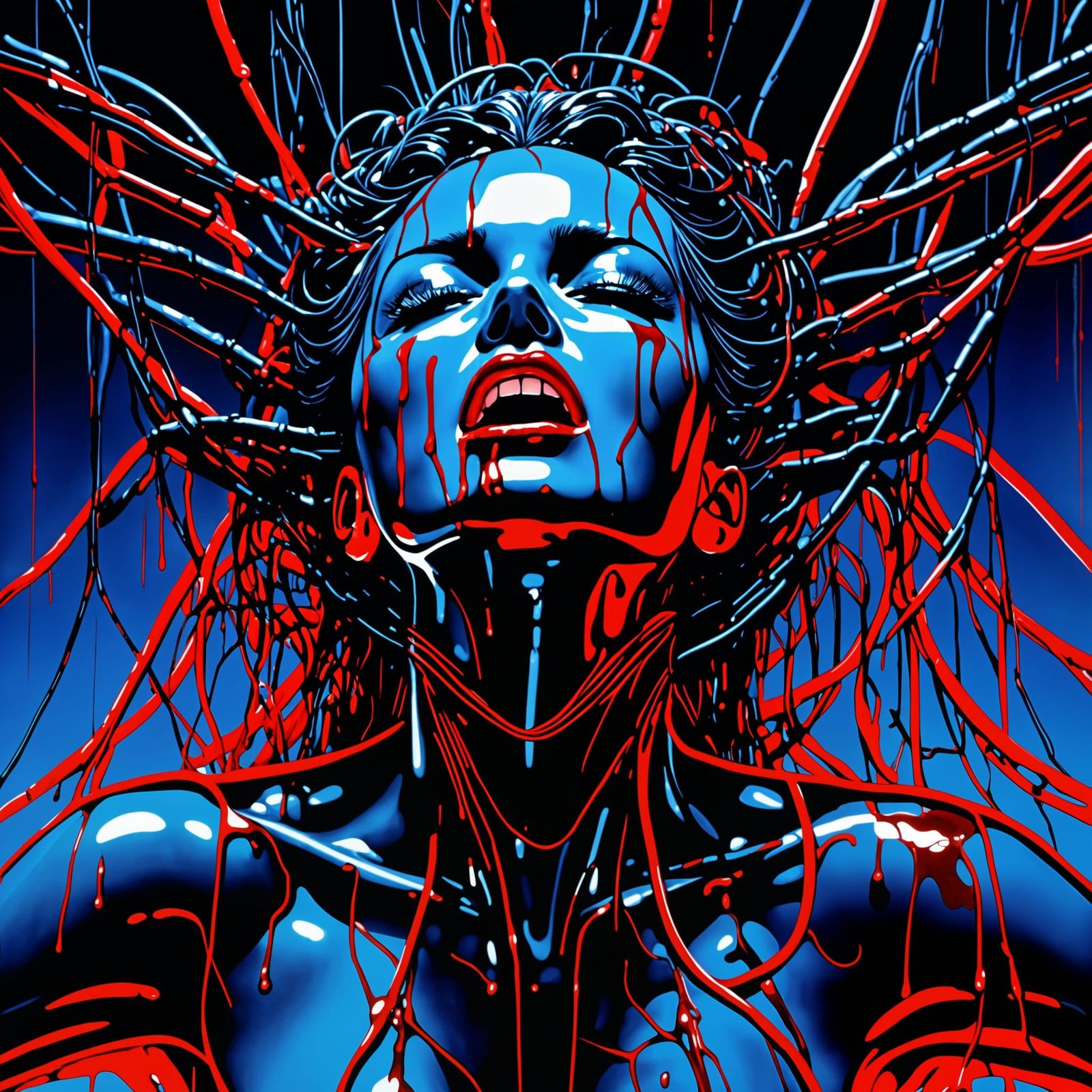 Screaming Android Agony in 80s Anime Style